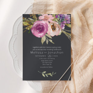 Dusty Pink Purple Floral Wedding Invitation