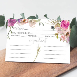 Dusty Pink Purple Floral Wedding Recipe Card