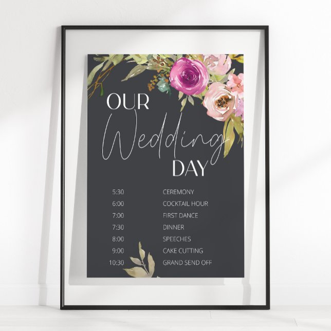 Dusty Pink Purple Floral Wedding Schedule Poster (Creator Uploaded)