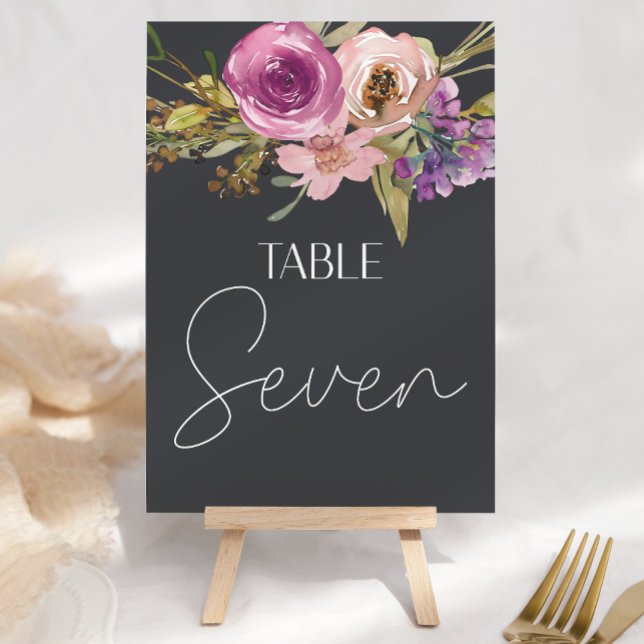 Dusty Pink Purple Floral Wedding Table Number (Creator Uploaded)