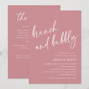 Dusty Pink QR Code Brunch and Bubbly Bridal Shower Invitation