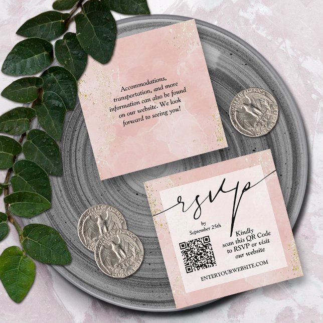 Dusty Pink QR Code Wedding Enclosure Card (Dusty pink QR code wedding small RSVP cards 2.5" x 2.5")