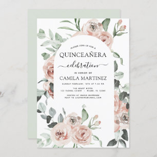 Dusty Pink Quinceañera Floral Greenery Invitation