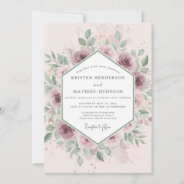 Dusty Pink Radiant Botanical Wedding Invitation (Front)