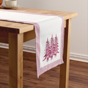 Dusty pink red Pagoda Christmas Trees Medium Table Runner