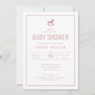 Dusty Pink Rocking Horse Girl Baby Shower Invitation