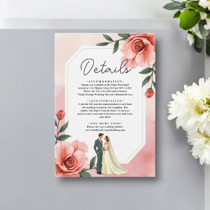 Dusty Pink Romantic Bride And Groom Floral Wedding Enclosure Card