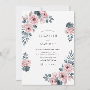 Dusty Pink Romantic Classical Wedding Invitation