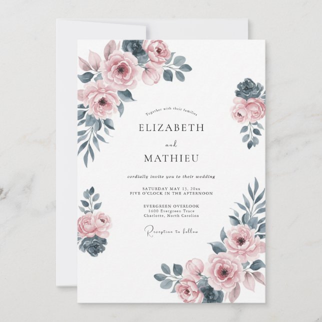 Dusty Pink Romantic Classical Wedding Invitation (Front)