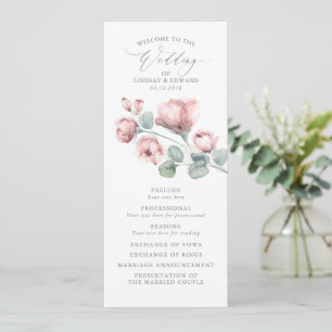 Dusty Pink Romantic Elegant Flowers Wedding Programme