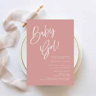Dusty Pink/ Rose baby girl Bohemian Baby Shower Invitation