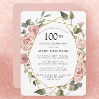 Dusty Pink Rose Floral 100th Birthday Party