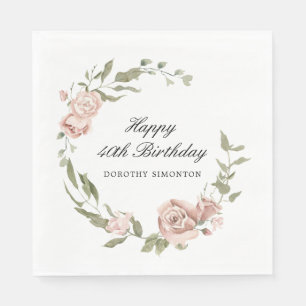 Dusty Pink Rose Floral 40th Birthday Napkin