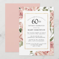 Dusty Pink Rose Floral 60th Gold Birthday Party