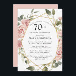 Dusty Pink Rose Floral 70th Birthday Party Invitation<br><div class="desc">Pretty dusty pink roses create a modern floral border on this 70th birthday party invitation.</div>