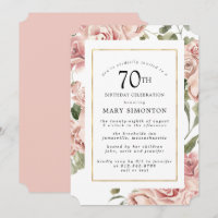 Dusty Pink Rose Floral 70th Gold Birthday Party