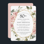 Dusty Pink Rose Floral 80th Birthday Party Invitat Invitation<br><div class="desc">Pretty dusty pink roses create a modern floral border on this 80th birthday party invitation.</div>