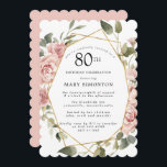 Dusty Pink Rose Floral 80th Birthday Party Invitat Invitation<br><div class="desc">Pretty dusty pink roses create a modern floral border on this 80th birthday party invitation.</div>