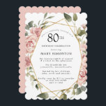 Dusty Pink Rose Floral 80th Birthday Party Invitat Invitation<br><div class="desc">Pretty dusty pink roses create a modern floral border on this 80th birthday party invitation.</div>