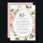 Dusty Pink Rose Floral 80th Birthday Party Invitation<br><div class="desc">Pretty dusty pink roses create a modern floral border on this 80th birthday party invitation.</div>