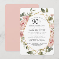 Dusty Pink Rose Floral 90th Birthday Party