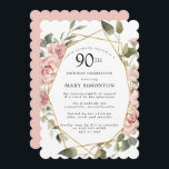 Dusty Pink Rose Floral 90th Birthday Party Invitation<br><div class="desc">Pretty dusty pink roses create a modern floral border on this 90th birthday party invitation.</div>