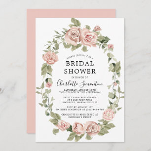 Dusty Pink Rose Floral Bridal Shower Invitation