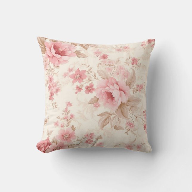 Dusty Pink Rose Floral  Cushion (Front)