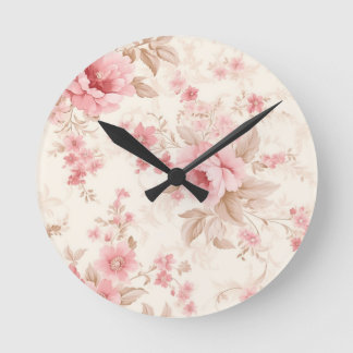 Dusty Pink Rose Floral  Round Clock