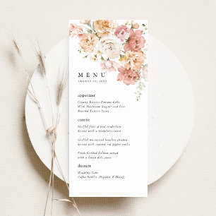 Dusty Pink Rose Floral Wedding Reception Dinner Menu