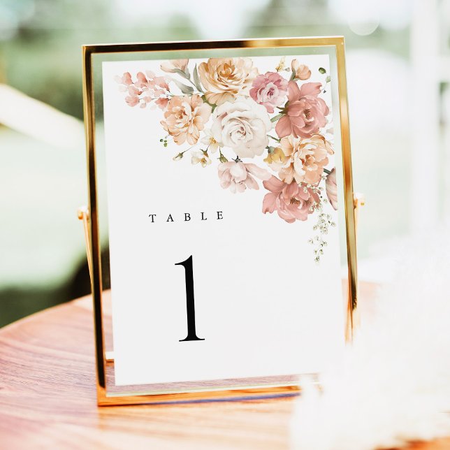 Dusty Pink Rose Floral Wedding Table Numbers (Dusty Pink Rose Floral Wedding Table Number Card, Garden blush Reception Table Numbers, gold decor)