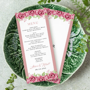 Dusty pink rose flowers BUDGET wedding menu card