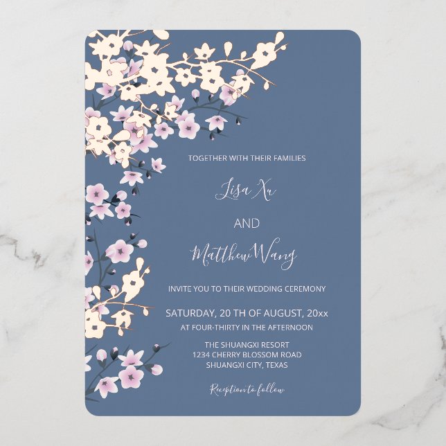 Dusty Pink Rose Gold Cherry Blossom Wedding (Front)