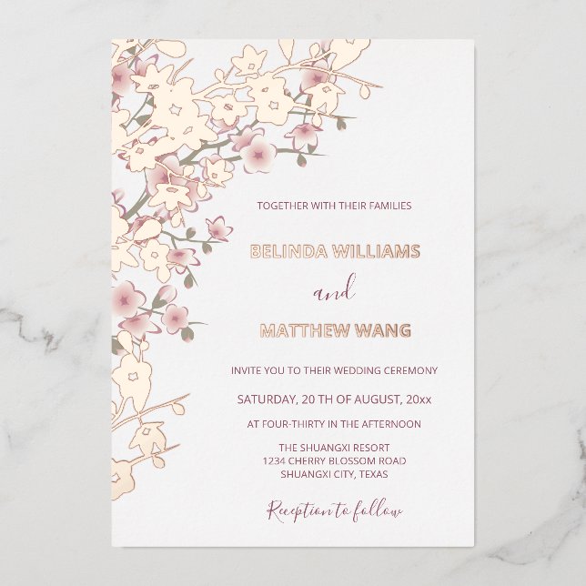 Dusty Pink Rose Gold Cherry Blossom Wedding (Front)