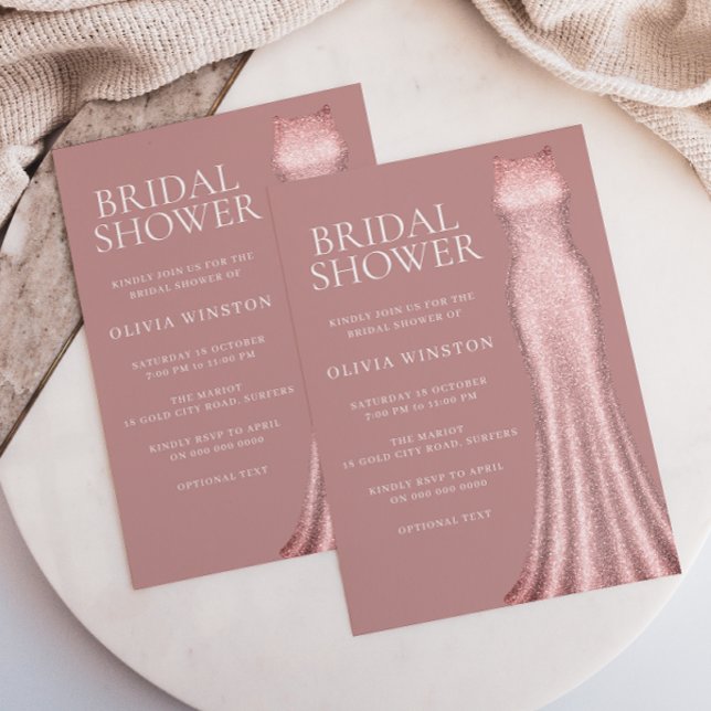Dusty Pink & Rose Gold Dress Bridal Shower Invitation (Creator Uploaded)