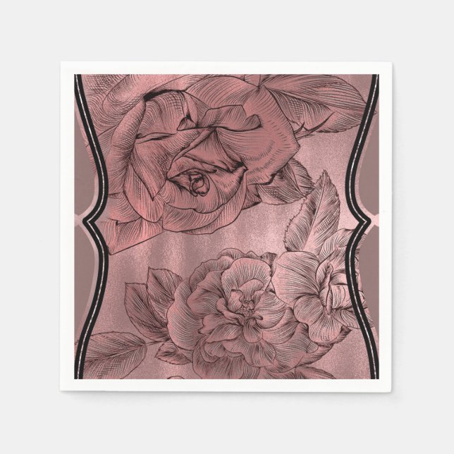 Dusty Pink Rose Gold Elegant Glam Floral Chic Napkin (Front)