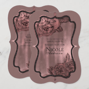 Dusty Pink Rose Gold Elegant Glam Floral Wedding Invitation