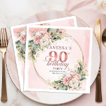 Dusty Pink Rose Gold Floral 90th Birthday Party   Napkin<br><div class="desc">✅ For matching items search 36-90 in my collections ✅ Celebrate a beautiful milestone with elegant 90th birthday napkins featuring watercolor dusty pink and blush pink flowers, soft eucalyptus greenery, and a shimmering rose gold frame. This boho floral design adds a romantic, stylish touch to any party table and makes...</div>
