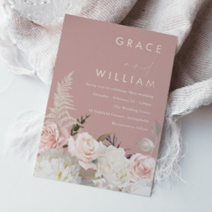 Dusty Pink Rose Gold Foil Modern Floral Wedding
