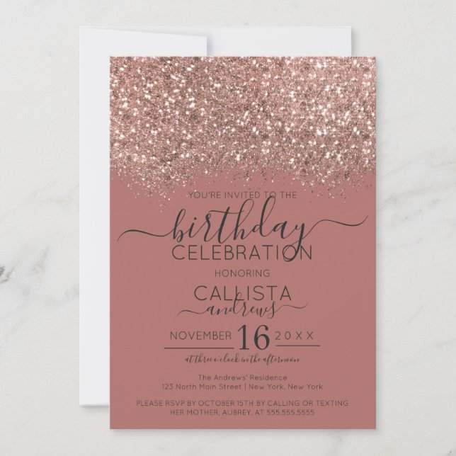 Dusty Pink Rose Gold Glitter Confetti Birthday Invitation (Front)