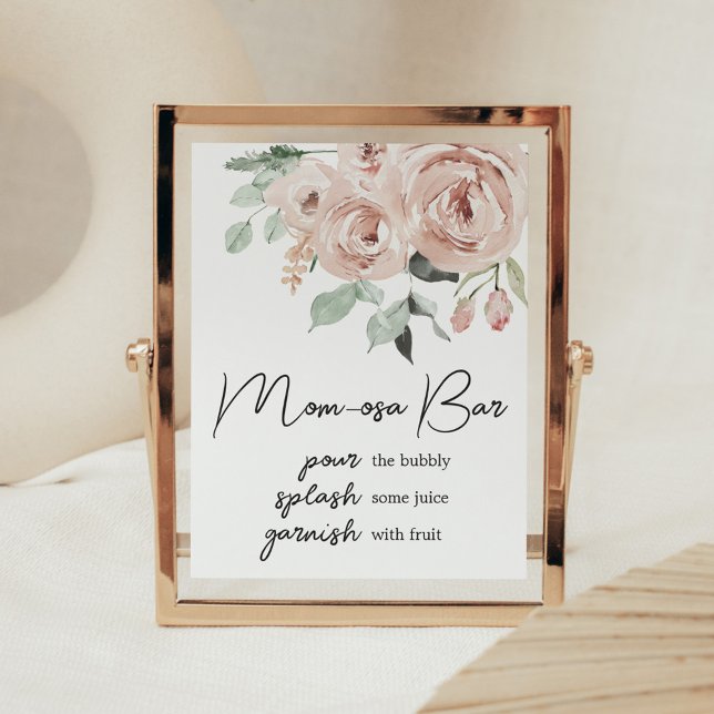 Dusty Pink Rose Its a Girl Baby Shower Mum Osa Bar Poster (It's a Girl Dusty Pink Rose Baby Shower Mom Osa Bar Sign)