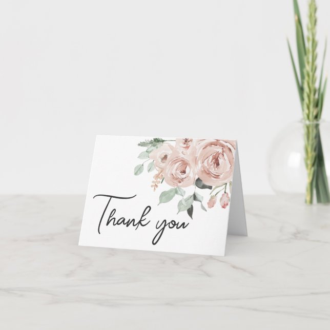Dusty Pink Rose It's a Girl Baby Shower Thank You Card (Front)