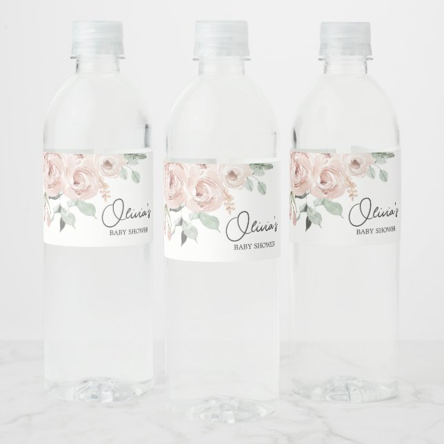 Dusty Pink Rose It's a Girl Baby Shower Water Bottle Label (Bottles)