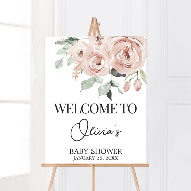 Dusty Pink Rose It's a Girl Baby Shower Welcome Poster (It's a Girl Dusty Pink Rose Baby Shower Welcome Sign)