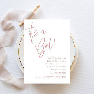 Dusty Pink/ Rose It's a girl heart Baby Shower Invitation