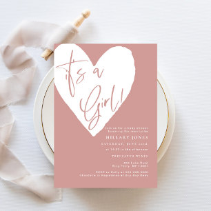 Dusty Pink/ Rose It's a girl heart Baby Shower Invitation