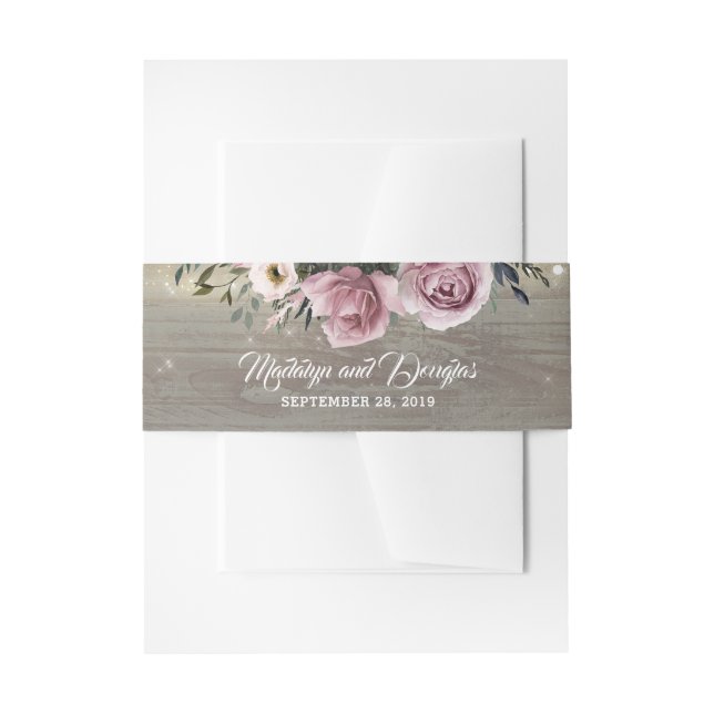 Dusty Pink Rose Rustic Country Wood Wedding Invitation Belly Band (Front Example)