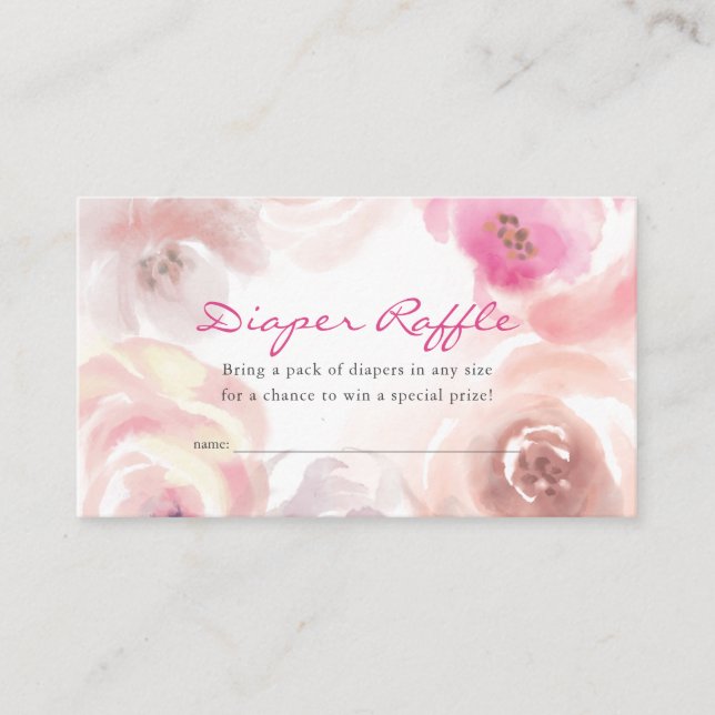 Dusty Pink Rose Watercolor Diaper Raffle Ticket Enclosure Card (Front)