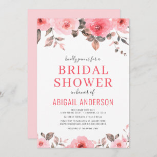 Dusty Pink Rose Watercolor Floral Bridal Shower Invitation