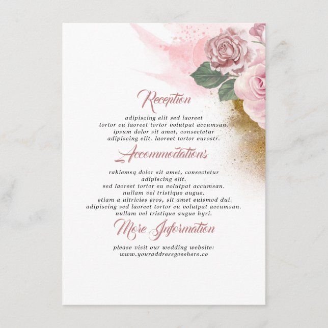 Dusty Pink Rose Wedding Information Guest Enclosure Card (Front)